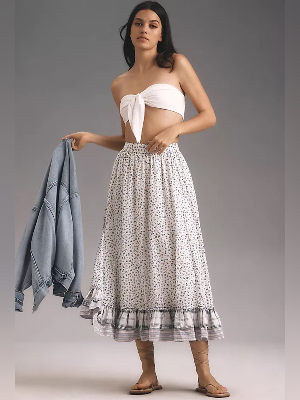 Anthropologie Pilcro Patchwork Cotton Linen Floral Petticoat Midi Skirt XXS